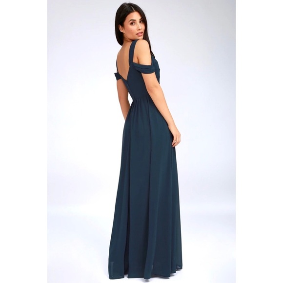 Lulu’s Elegant Navy Blue Wedding/Prom Maxi Dress - Picture 4 of 11